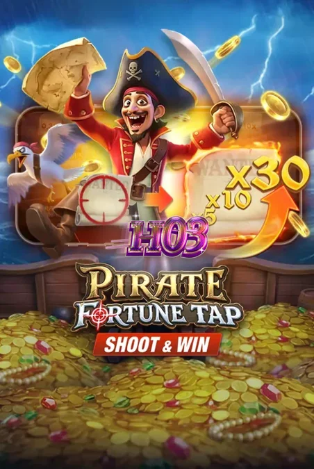 Tampilan visual permainan slot Pirate Fortune Tap dengan latar belakang kapal bajak laut dan meriam.