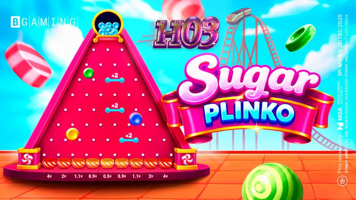 Tampilan visual permainan Sugar Plinko yang penuh warna dan ceria